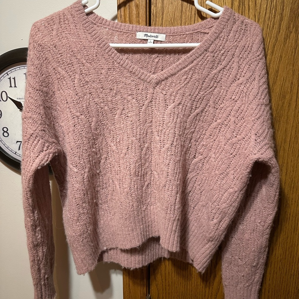Madewell Pink V-Neck Cropped Sweater